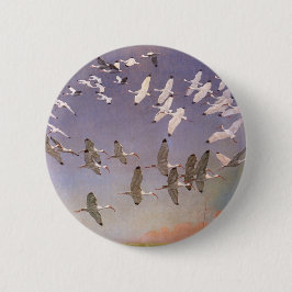 Ibis-kudde over watergebieden,  vogels ronde button 5,7 cm