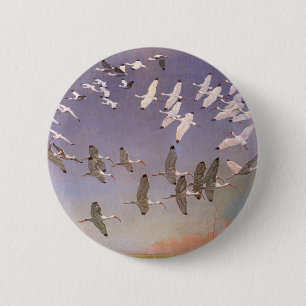 Ibis-kudde over watergebieden,  vogels ronde button 5,7 cm