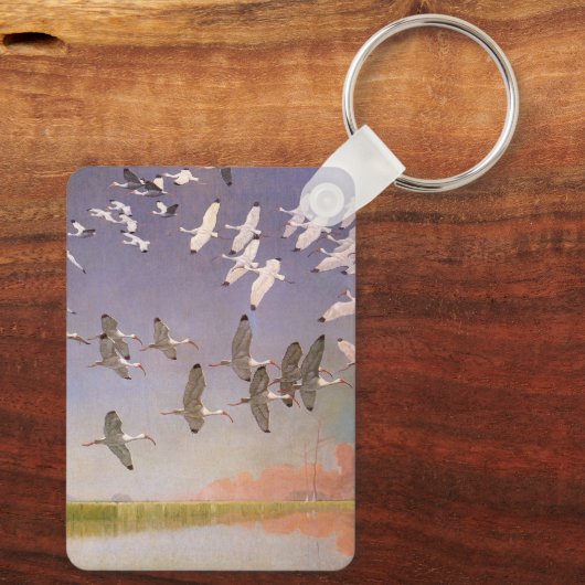 Ibis-kudde over watergebieden, vogels sleutelhanger (Achterkant)