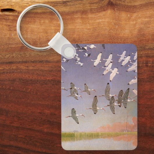 Ibis-kudde over watergebieden,  vogels sleutelhanger (Voorkant)