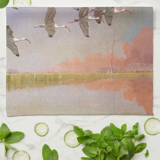 Ibis-kudde over watergebieden, vogels theedoek (Gevouwen)