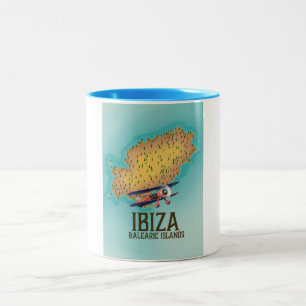 Ibiza Balearische eilanden kaart poster Tweekleurige Koffiemok