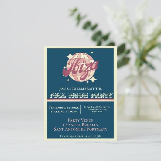 Ibiza eivissa feest fiesta kaart digitale uitnodig (Staand voorkant)