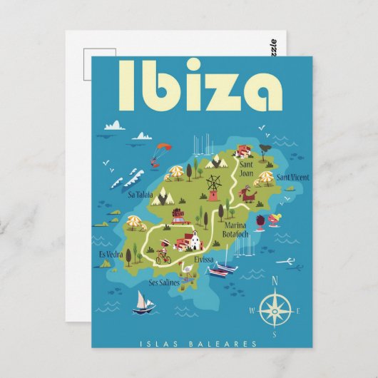 Ibiza Illustrated Map Briefkaart (Voorkant / Achterkant)
