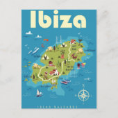 Ibiza Illustrated Map Briefkaart (Voorkant)