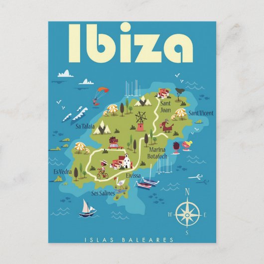 Ibiza Illustrated Map Briefkaart (Voorkant)