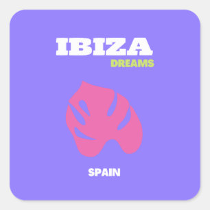 Ibiza, Reiskunst, Preppy, Paarse Vierkante Sticker