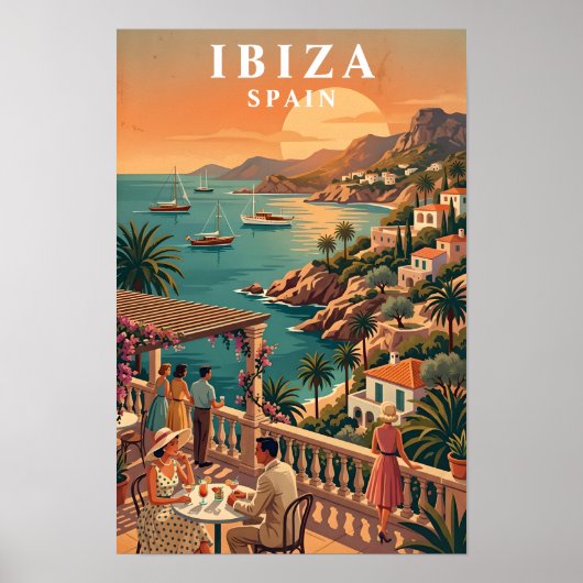 Ibiza Reisposter Vintage Stijl Spaans Eiland Poster (Voorkant)