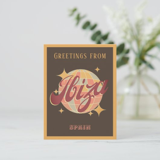 Ibiza Spanje Disco bal Retro Briefkaart (Staand voorkant)