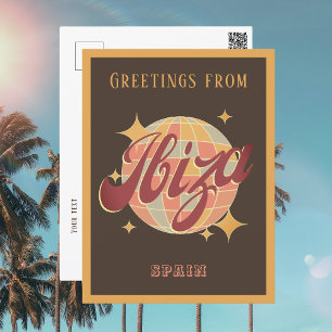 Ibiza Spanje Disco bal Retro Vintage Ansichtkaart Briefkaart