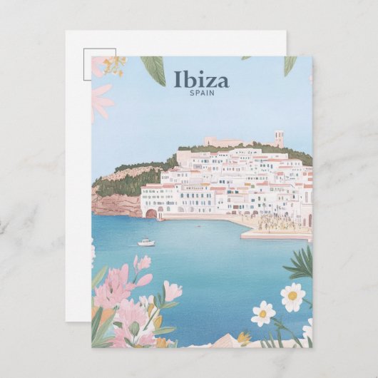 Ibiza Spanje Gouache Verf Illustratie Reizen Briefkaart (Voorkant / Achterkant)