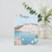 Ibiza Spanje Gouache Verf Illustratie Reizen Briefkaart (Staand voorkant)
