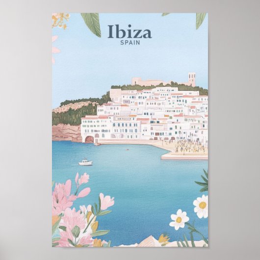 Ibiza Spanje Gouache Verf Illustratie Reizen Poster (Voorkant)