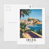 Ibiza Spanje Illustratie Reizen Art Vintage Briefkaart (Voorkant / Achterkant)