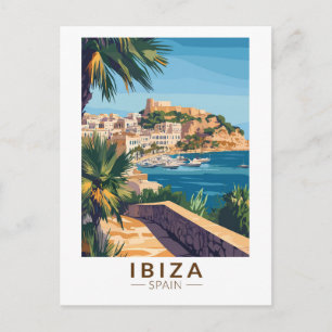 Ibiza Spanje Illustratie Reizen Art Vintage Briefkaart