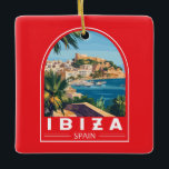 Ibiza Spanje Illustratie Reizen Art Vintage Keramisch Ornament<br><div class="desc">Ibiza retro vector reisontwerp. Ibiza is een van de Balearen,  een archipel van Spanje in het mediterrane Zee.</div>