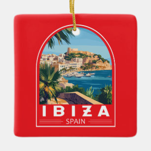 Ibiza Spanje Illustratie Reizen Art Vintage Keramisch Ornament