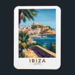 Ibiza Spanje Illustratie Reizen Art Vintage Magneet<br><div class="desc">Ibiza retro vector reisontwerp. Ibiza is een van de Balearen,  een archipel van Spanje in het mediterrane Zee.</div>