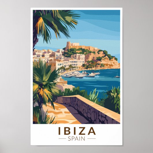 Ibiza Spanje Illustratie Reizen Art Vintage Poster (Voorkant)