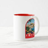 Ibiza Spanje Illustratie Reizen Art Vintage Tweekleurige Koffiemok (Voorkant rechts)