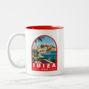 Ibiza Spanje Illustratie Reizen Art Vintage Tweekleurige Koffiemok