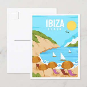 Ibiza Spanje Kunst Vintage Reizen Illustratie Briefkaart