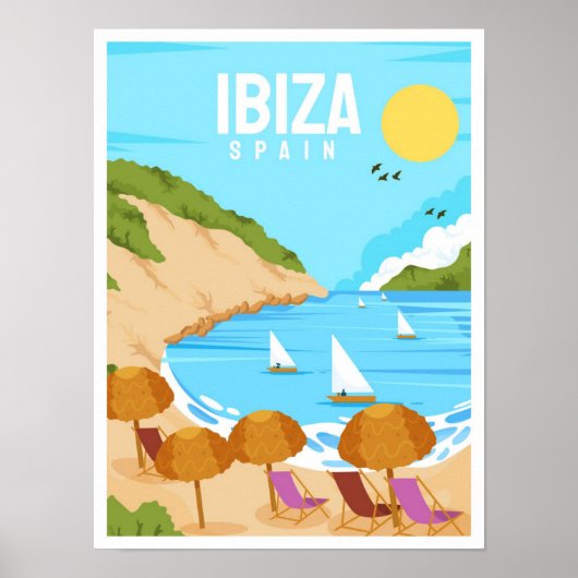 Ibiza Spanje Kunst Vintage Reizen Illustratie Poster (Voorkant)