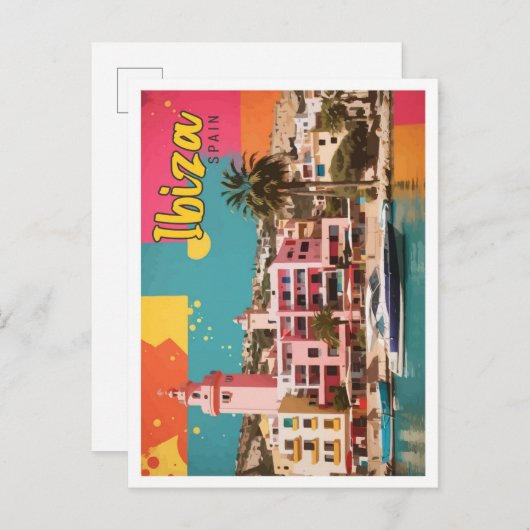 Ibiza Spanje Pop Kunst Reizen Illustratie Briefkaart (Voorkant / Achterkant)