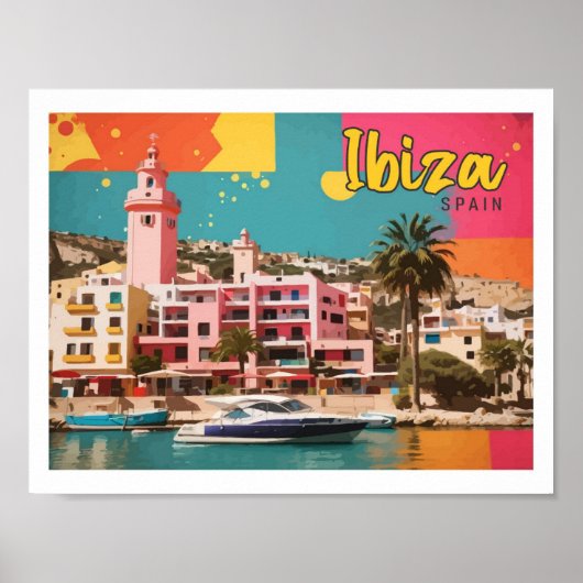 Ibiza Spanje Pop Kunst Reizen Illustratie Poster (Voorkant)