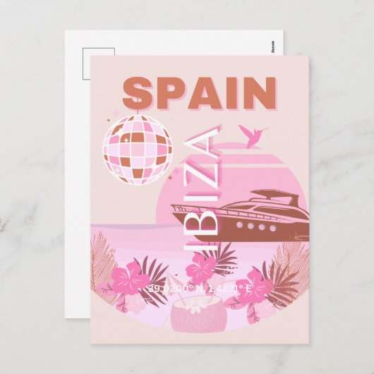 Ibiza, Spanje, Reiskunst, Preppy Art, Pastel Feestdagenkaart (Voorkant / Achterkant)