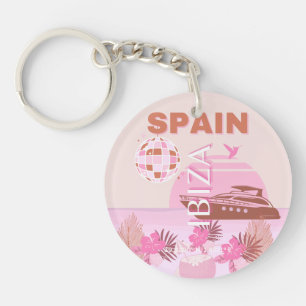 Ibiza, Spanje, Reiskunst, Preppy Art, Pastel Sleutelhanger