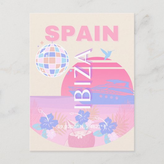 Ibiza, Spanje, Reiskunst, Preppy Art, Roze Feestdagenkaart (Voorkant)