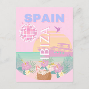 Ibiza, Spanje, Reiskunst, Preppy Art, Roze Feestdagenkaart