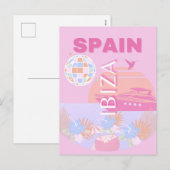 Ibiza, Spanje, Reiskunst, Preppy Art, Roze Feestdagenkaart (Voorkant / Achterkant)