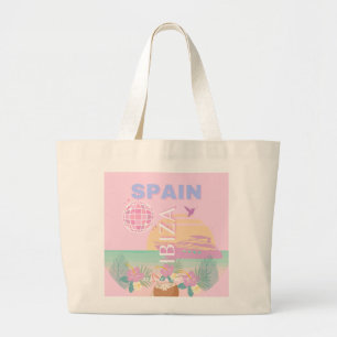 Ibiza, Spanje, Reiskunst, Preppy Art, Roze Grote Tote Bag