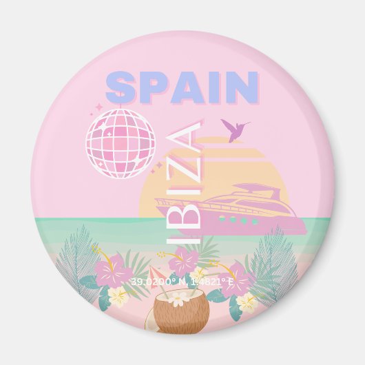 Ibiza, Spanje, Reiskunst, Preppy Art, Roze Magneet (Voorkant)