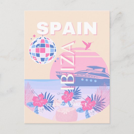 Ibiza, Spanje, Reiskunst, Preppy Art, Roze, Pastel Feestdagenkaart (Voorkant)