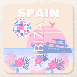 Ibiza, Spanje, Reiskunst, Preppy Art, Roze, Pastel Kartonnen Onderzetters