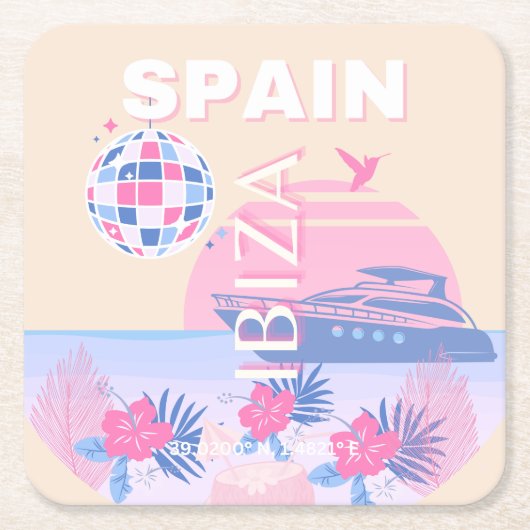 Ibiza, Spanje, Reiskunst, Preppy Art, Roze, Pastel Kartonnen Onderzetters (Voorkant)