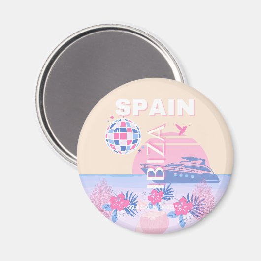 Ibiza, Spanje, Reiskunst, Preppy Art, Roze, Pastel Magneet (Voorkant / Achterkant)