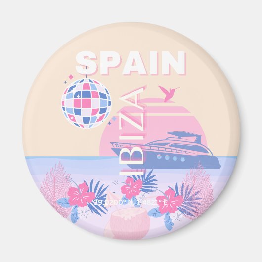 Ibiza, Spanje, Reiskunst, Preppy Art, Roze, Pastel Magneet (Voorkant)