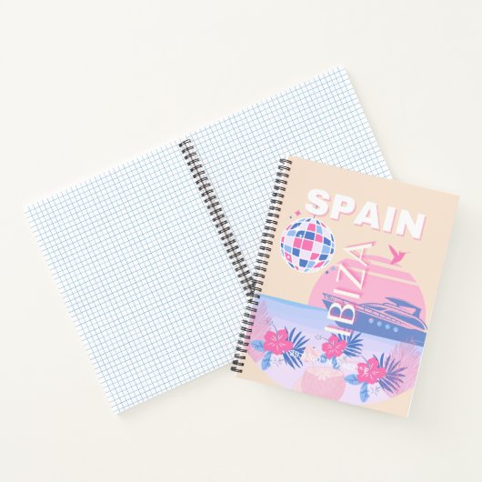 Ibiza, Spanje, Reiskunst, Preppy Art, Roze, Pastel Notitieboek (Binnen)