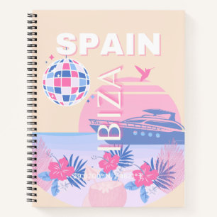 Ibiza, Spanje, Reiskunst, Preppy Art, Roze, Pastel Notitieboek