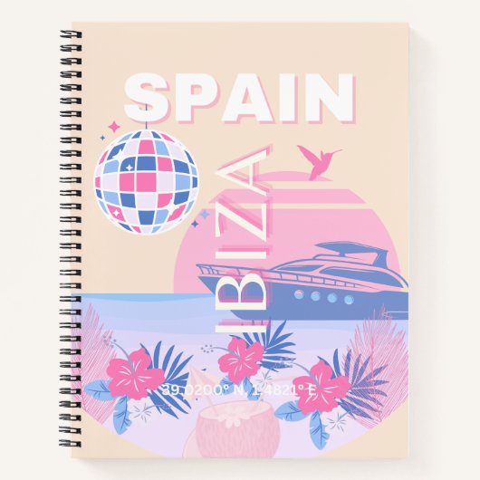 Ibiza, Spanje, Reiskunst, Preppy Art, Roze, Pastel Notitieboek (Voorkant)