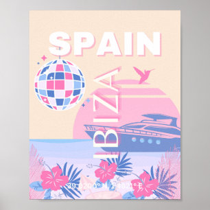 Ibiza, Spanje, Reiskunst, Preppy Art, Roze, Pastel Poster