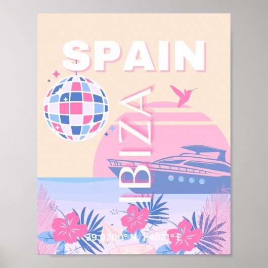 Ibiza, Spanje, Reiskunst, Preppy Art, Roze, Pastel Poster (Voorkant)