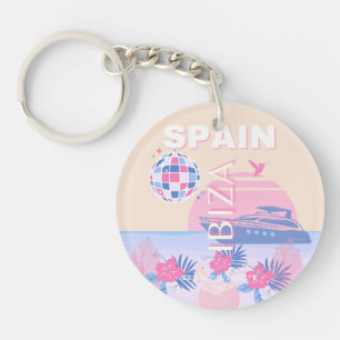 Ibiza, Spanje, Reiskunst, Preppy Art, Roze, Pastel Sleutelhanger
