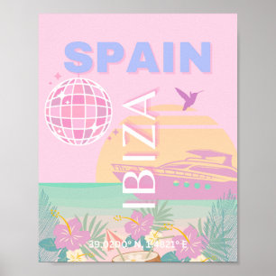 Ibiza, Spanje, Reiskunst, Preppy Art, Roze Poster