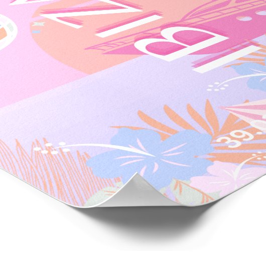 Ibiza, Spanje, Reiskunst, Preppy Art, Roze Poster (Hoek)