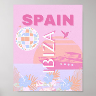 Ibiza, Spanje, Reiskunst, Preppy Art, Roze Poster